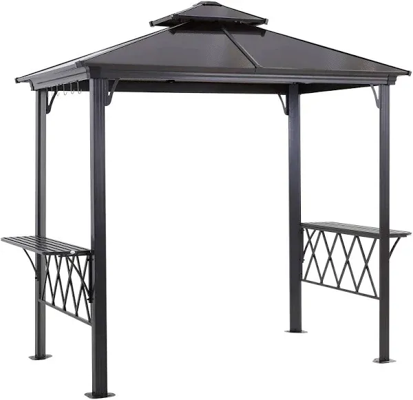 Outsunny 9' x 5' Grill Gazebo Hardtop BBQ Canopy with 2-Tier, Shelves Serving Tables for Backyard Patio Lawn