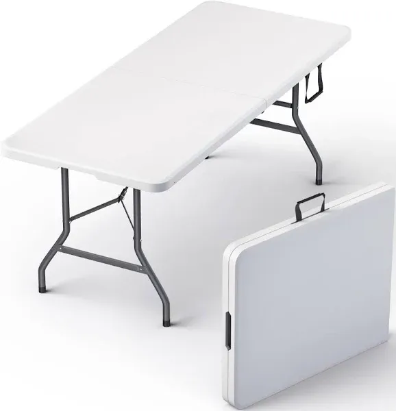 6 Feet Foldable Table with Built in Handle & Steel Legs | Heavy Duty Portable | Perfect for Party, Dining, Wedding, Events, Picnic Indoor, Outdoor, Camping, Utility, Temporary