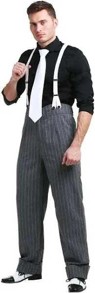 Men's Mafia Underboss Costume Pants with Suspenders and Tie