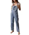 Free People Women's Ziggy Denim Overalls, Powder Blue, XL