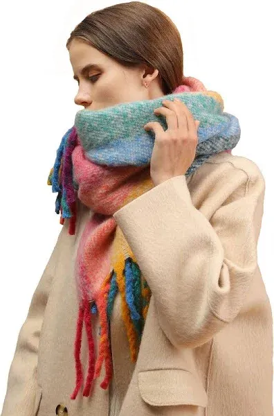 Women&#039;s Super Thick Rainbow Colors Cashmere Feel Warm Scarf Colorful Soft Com...