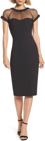 Maggie London Sheer cap sleeve black dress