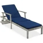 Best Choice Products 79x26in Acacia Wood Outdoor Chaise Lounge Chair w/ Adjustable Backrest, Table, Wheels - Gray/Navy