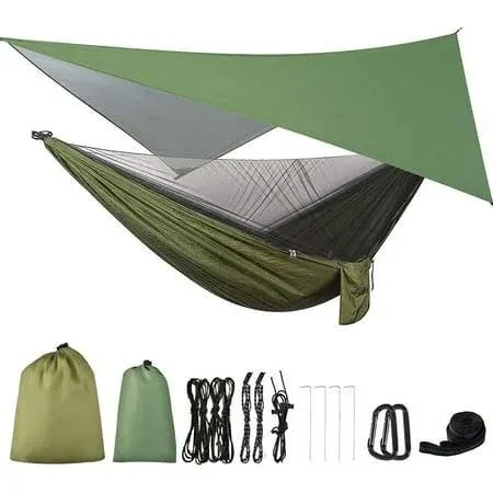 FIRINER Camping Hammock with Rain Fly Tarp and Mosquito Net Tent Tree Straps