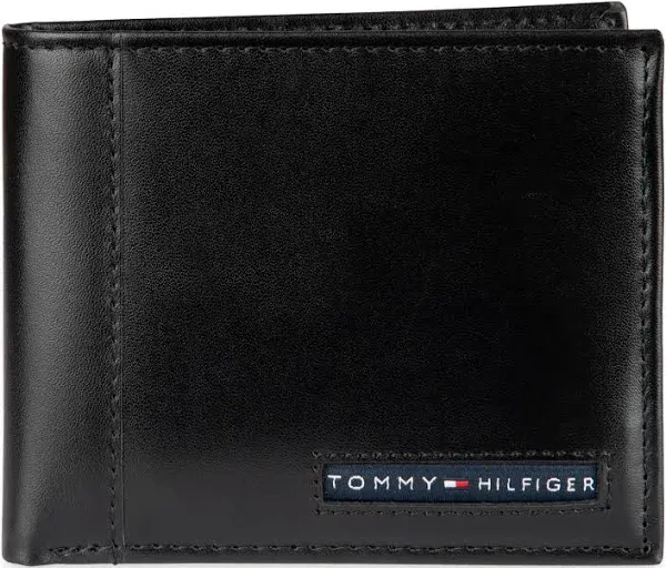 Tommy Hilfiger Mens Leather Cambridge Passcase Wallet with Removable Card Holder, Black