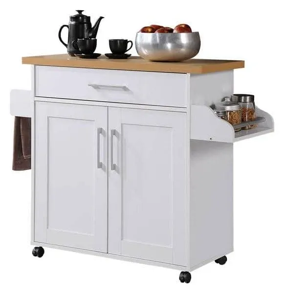 Hodedah Kitchen Island with Spice Rack plus Towel Holder