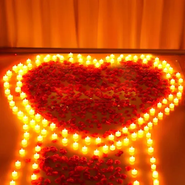 6000 Pcs Artificial Rose Petals with 72 Pcs Romantic Flameless Candles, LED Heart Tea Lights Battery Operated for Valentine's Day Romantic Night Wedding Anniversary Table Party Decoration