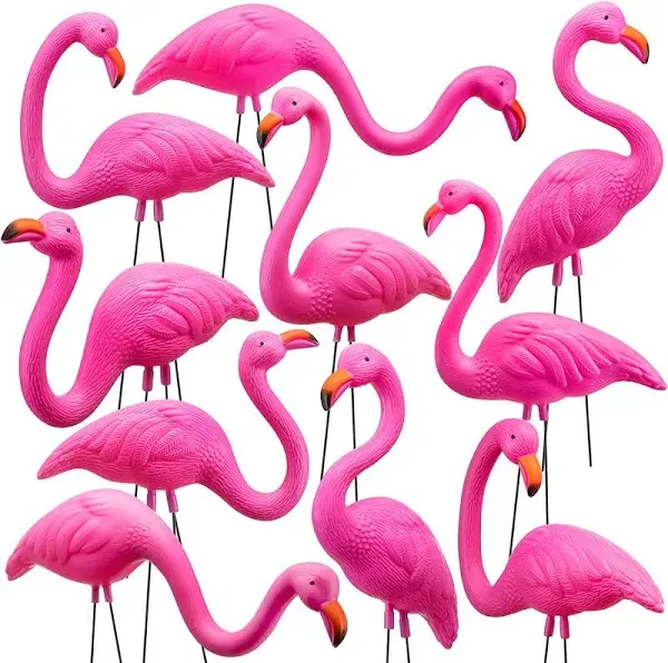  10 Pack Small Yard Flamingos Ornament Stakes Mini Pink Flamingo Yard Decor