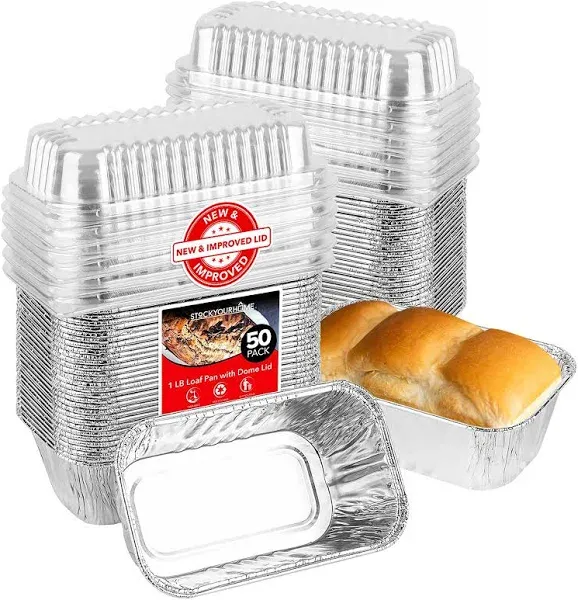  Disposable Aluminum Mini Loaf Pans with Lids, 1 lb () New 50 Pack Pans + Lids