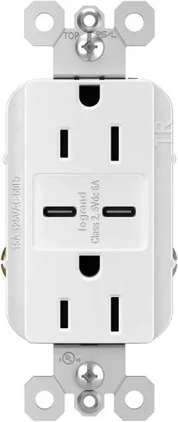 Legrand R26USBAC6LA Radiant - 15A Tamper-Resistant Ultra-Fast USB Type-A/C Outlet Receptacle-Light Almond Finish