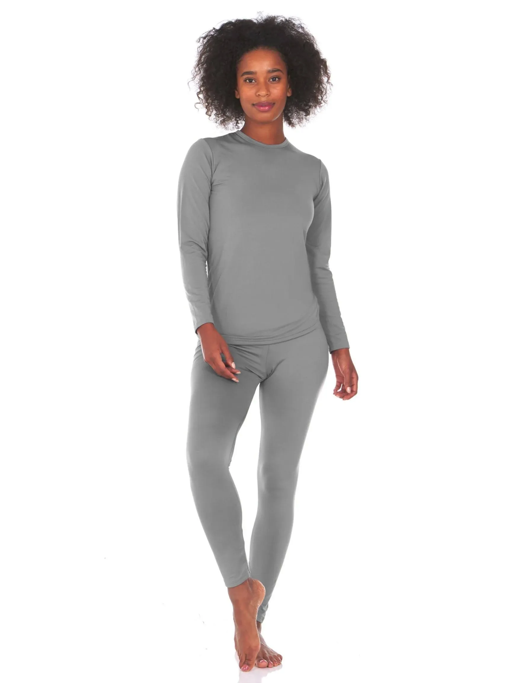 Thermajane Long Johns Thermal Underwear for Women Fleece Lined Base Layer Pajama Set Cold Weather (Large, Grey)