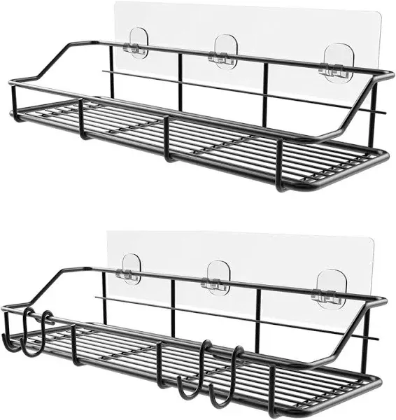 KESOL Adhesive Shower Caddy Shower Shelf Basket with Hooks, 304 Stainless Steel, 2 Pack (Silver)