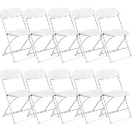 VINGLI White Plastic Folding Chair Indoor Outdoor Portable Stackable Commercial Seat with Steel Frame 350lb. Capacity for Events Office