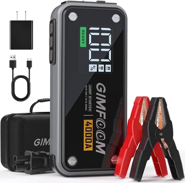 GIMFOOM Jump Starter 4000A Car Battery Jump Starter with Wall Charger 10L Gas...