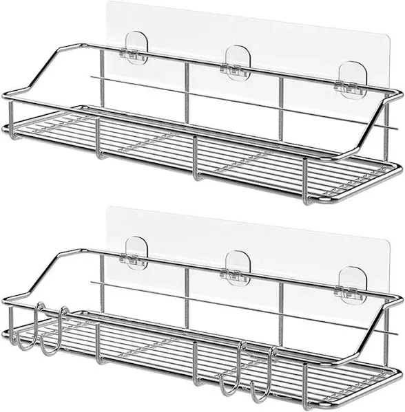 ODesign Adhesive Bathroom Shelf Organizer Shower Caddy Kitchen Storage Rack Wall Mounted No Drilling SUS304 Stainless Steel - 2 Pack