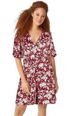 ellos Women's Plus Size Flutter Sleeve Surplice Romper