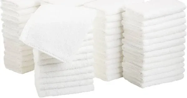 100% Cotton Fast Drying Bath Towels in White - Economical 60 Pack, 12&#034; x 12&#034;