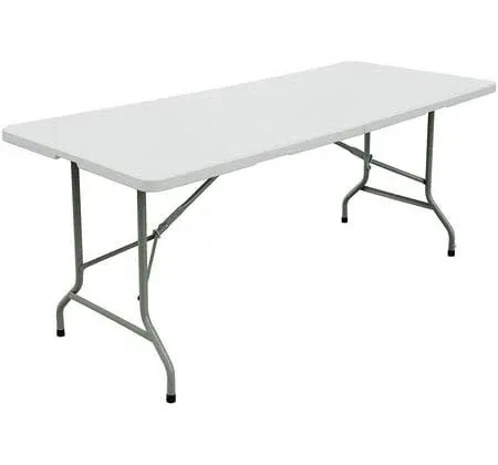 Vingli Plastic Folding Table Portable Long White Table for Indoor Outdoor Use Rectangular with Carrying Handle