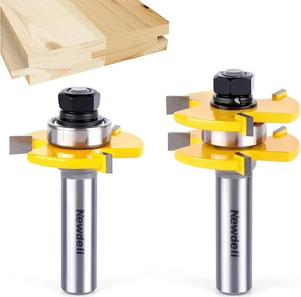 Tongue and Groove Router Bit Set 1/2 Inch Shank，N<wbr/>ewdeli 3 Teeth Adjustabl