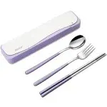 DEVICO Travel Utensils, 18/8 Stainless Steel 4pcs Cutlery Set Portable Camp Reusable Flatware Silverware, Include Fork Spoon Chopsticks with Case