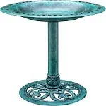 28 inch Height Polyresin Lightweight Antique Outdoor Garden Bird Bath - Green