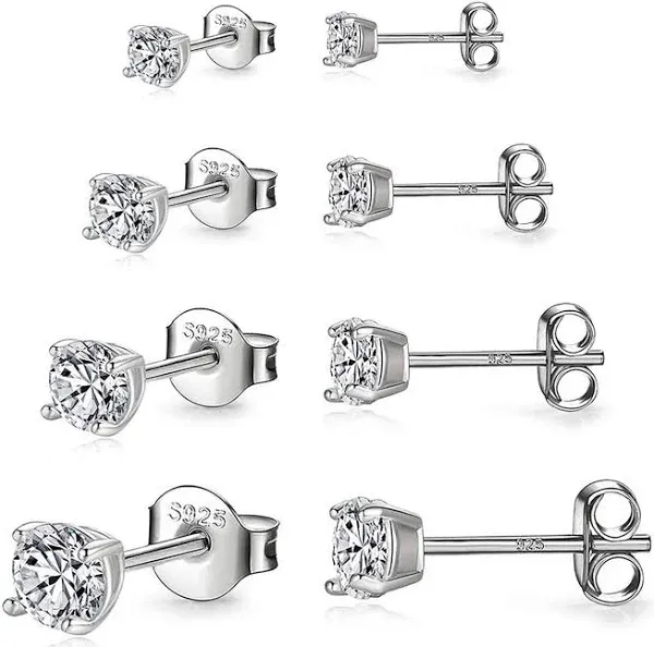 925 Sterling Silver Hypoallergenic Stud Earrings Set with Cubic Zirconia