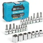 DuraTech 23-Piece Torx Bit Socket and External Torx Socket Set, 8 Star Sockets, 7 ...