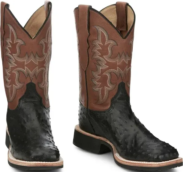 Justin Men's Drover Exotic Full Quill Ostrich Western Boots - Broad Sq