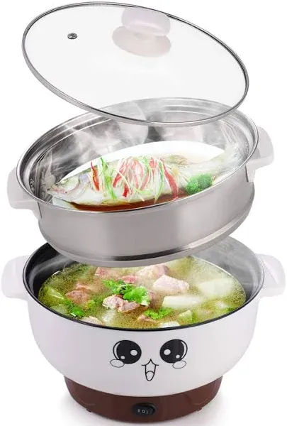 4-in-1 Multi-function Electric Skillet Wok Electric Cooker Hot Pot For Cook Rice Fried Noodles Stew Soup Steamed Fish Boiled Egg Small Non-stick With