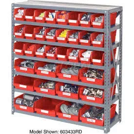 Global Industrial - 603430BL - 7 Shelf Steel Shelving with (48) 4H Plastic Shelf Bins, Blue, 36x12x39, Lot of