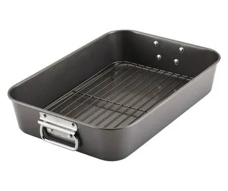 Farberware Bakeware 10.5 inch x 15 inch Nonstick Steel Roaster with Rack, Gray