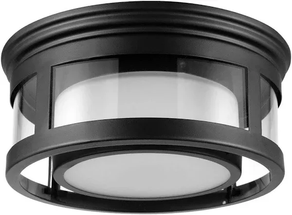 Globe Electric Brisbane 1-Light Matte Black Outdoor Indoor Flush Mount Ceiling Light with Frosted Glass Shade, 44480