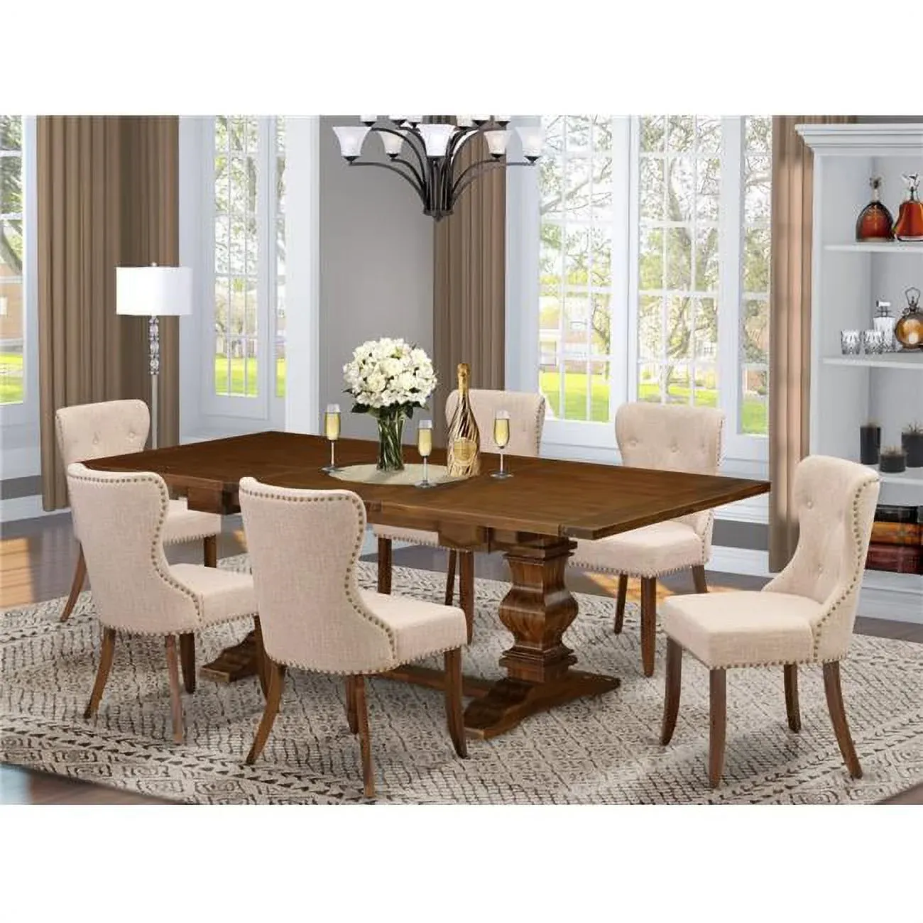 East-West Furniture Kitchen Dining Table Set of 6 Great Parson Chairs