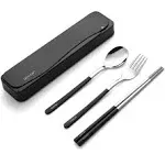 DEVICO Travel Utensils With Case, 18/8 Stainless Steel Camping Utensils, Reusable Portable Silverware Cutlery Set For Lunch Box, Include Fork Spoon Chopsticks