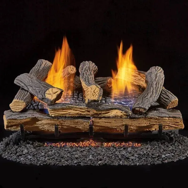 Duluth Forge Ventless Dual Fuel Log Set - 30 in. Stacked Red Oak, 33,000 BTU, T-Stat Control - Model# DLS-30T-2