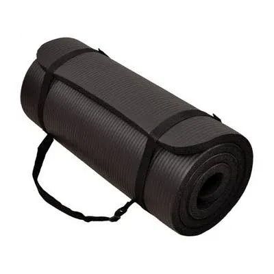 Balancefrom 1-inch Extra Thick High Density Anti-Tear Exercise Yoga Mat with Carrying Strap - Black