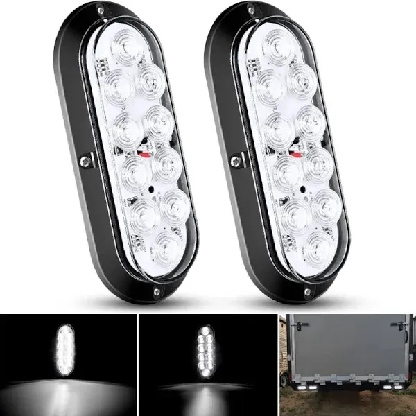 2x 6&#034; Oval White 10 LED Trailer Truck Sealed Reverse Back-Up Tail Lights 12V