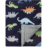 Hudson Baby Infant Boy Plush Blanket with Furry Binding and Back, Dinosaurs, One Size