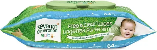 Seventh Generation® Free & Clear Baby Wipes, Refill, Unscented, White, 256 Wipe Pack (SEV34219PK)