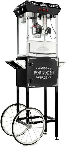 Olde Midway Vintage Style Popcorn Machine Maker Popper with Cart and 8-Ounce Kettle - Black