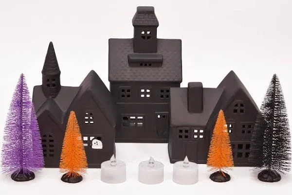 Mark Feldstein & Associates Haunted Halloween LED Village Trees Color Changing Tealights 10 Piece Set