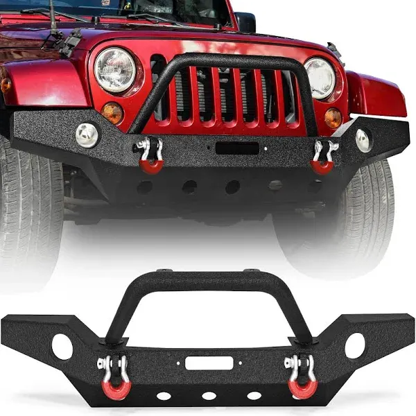 LEDKINGDOMUS Full Width Front Bumper Compatible with 07-18 Jeep Wrangler JK and JK Unlimited Rock Crawler with Fog Lights Hole