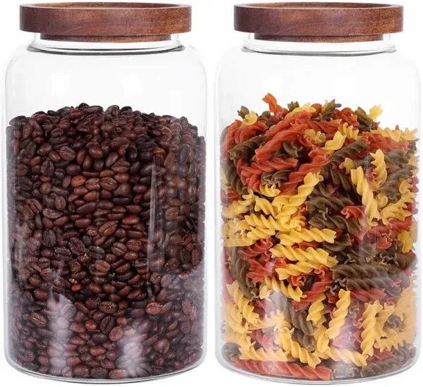 Leaves and Trees Y Large Glass Jar with Airtight Lid Set of 2 93 fl OZ(2750ml) Glass Canister Set, Glass Food Containers Wooden Lid Suit for Kitchen