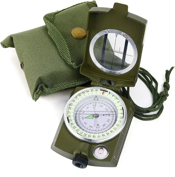 Sportneer Waterproof Military Lensatic Sighting Compass with Carrying Bag - EUC