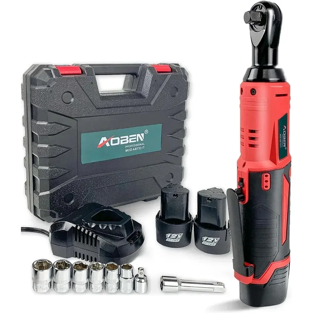 Cordless Electric Ratchet Wrench Set, 3/8&#034; 12V Power Ratchet Tool Kit With 2 ...