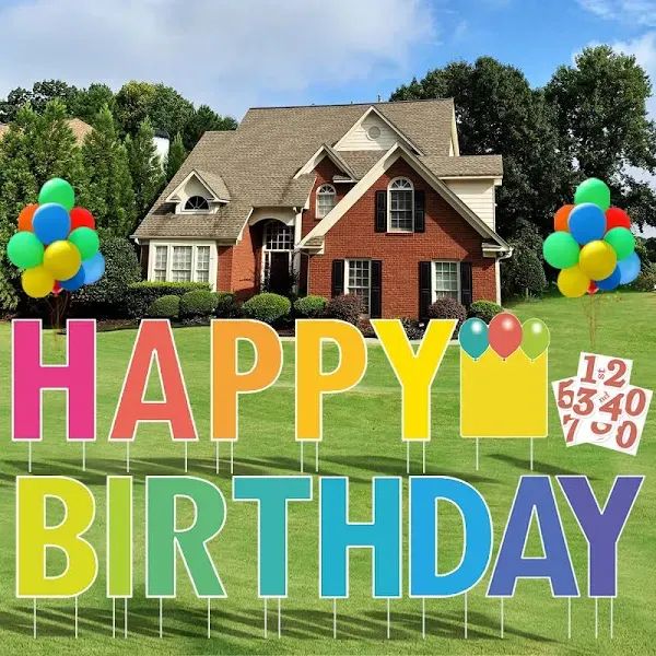 Happy Birthday Yard Sign with Stakes, Personalized Age Sign... 