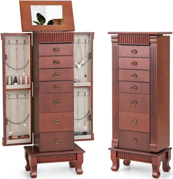 Free Standing Wooden Jewelry Armoire Cabinet Storage Chest