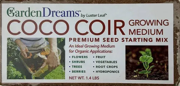 Luster Leaf 1250 1.4 lb. Coco Coir Growing Medium and Seed Starting Mix, 1.4lb, Brown