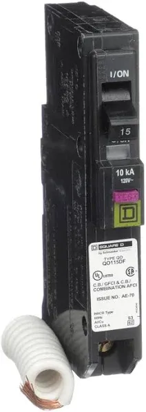 Square D QO115DFC 15A 1 Pole Plug-in Mini Circuit Breaker - Black