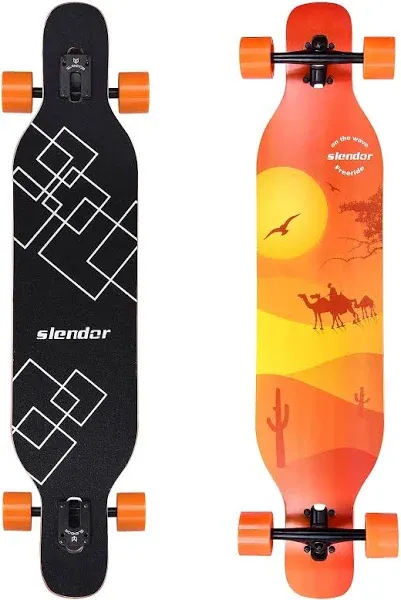 Slendor Longboard Skateboard 42 inch Drop Through Deck Complete Maple Cruiser Freestyle, Camber Concave